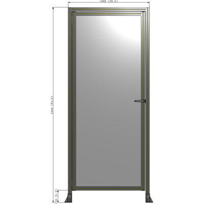 G1-2400-1000-0150-EYPTA DOOR WITH HEADER, HANDLE WITH INTERNAL EGRESS ON RIGHT 2400MM X 1000MM 1/4" POLYCARBONATE, ASSEMBLED