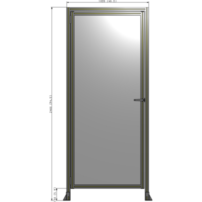 G1-2400-1020-0150-EYPTA DOOR WITH HEADER, HANDLE WITH INTERNAL EGRESS ON RIGHT 2400MM X 1020MM 1/4" POLYCARBONATE, ASSEMBLED