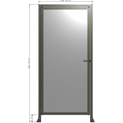 G1-2400-1100-0150-EYPTA DOOR WITH HEADER, HANDLE WITH INTERNAL EGRESS ON RIGHT 2400MM X 1100MM 1/4" POLYCARBONATE, ASSEMBLED