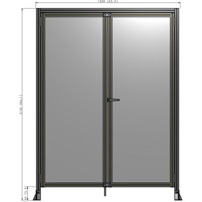 J3-2135-1600-0150-UYPTK SINGLE PANEL, DOUBLE DOOR-FRAME W/ HEADER-HANDLE ON RIGHT 2135MM X 1600MM  1/4" POLYCARB, AS A KIT