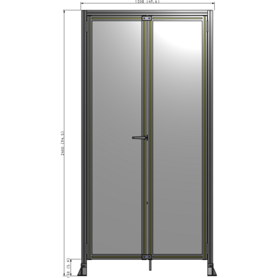 J3-2400-1200-0150-TYPTA SINGLE PANEL, DOUBLE DOOR-FRAME W/ HEADER-HANDLE ON LEFT 2400MM X 1200MM 1/4" POLYCARB, ASSEMBLED