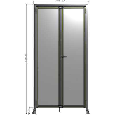 J3-2400-1200-0150-UYPTA SINGLE PANEL, DOUBLE DOOR-FRAME W/ HEADER-HANDLE ON RIGHT 2400MM X 1200MM 1/4" POLYCARB, ASSEMBLED