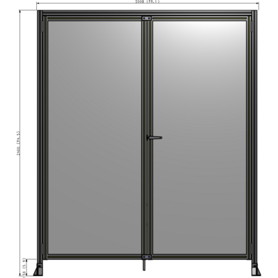 J3-2400-2000-0150-UYPTA SINGLE PANEL, DOUBLE DOOR-FRAME W/ HEADER-HANDLE ON RIGHT 2400MM X 2000MM  1/4" POLYCARB, ASSEMBLED