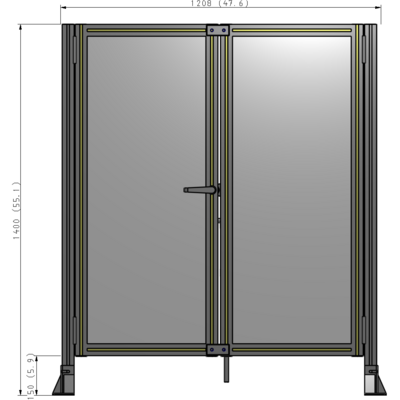J4-1400-1200-0150-TYPTA SINGLE PANEL, DOUBLE DOOR-FRAME W/O HEADER-HANDLE ON LEFT 1400MM X 1200MM 1/4" POLYCARB, ASSEMBLED