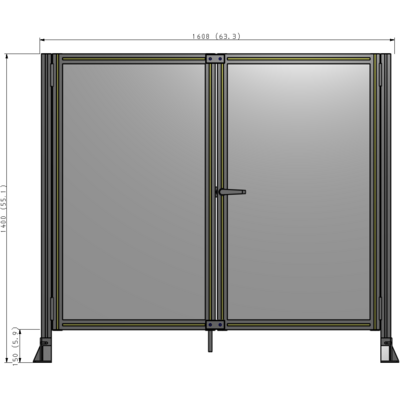 J4-1400-1600-0150-UYPTA SINGLE PANEL, DOUBLE DOOR-FRAME W/O HEADER-HANDLE ON RIGHT 1400MM X 1600MM 1/4" POLYCARB, ASSEMBLED