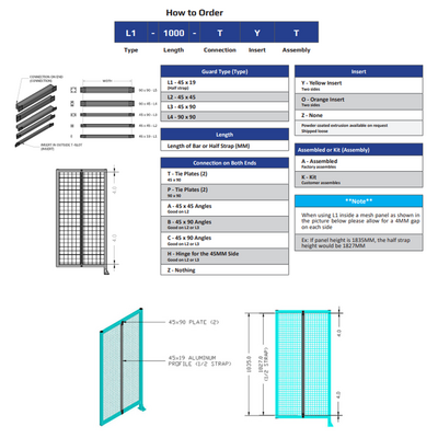 L1-1155-YTA 1155MM LONG HALF STRAP, MOUNTS VERTICALLY ON 1400MM TALL GUARD SECTIONS