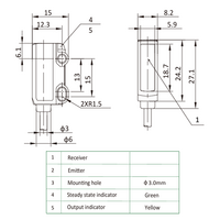 OS22-SS6 ELCO PHOTOELECT SENSORS, OS22-SERIES, OPPOSED, EMITTER, POINT LIGHT, OR:1 M, 10TO30VDC, -10TO50 DEG C, CABLE 2M