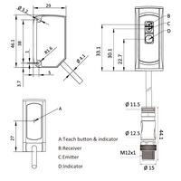 OSM42-K4000C2B6 ELCO DISTANCE SENSOR(TOF), OSM42-SERIES, INFARED LASER + LASER INDICATION, OR:50-4000MM, RES: 5MM, 2 X PUSH-PULL, TEACH BUTTON, 10-30VDC,  2 M CABLE