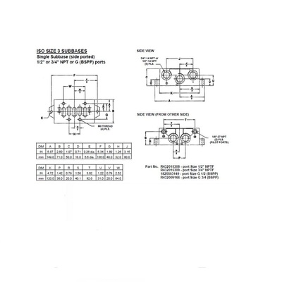 R432031845 NUMATICS/AVENTICS VALVE BASE<BR>ISO2 5599/1 SERIES 3/8" NPT SIDE PORTS