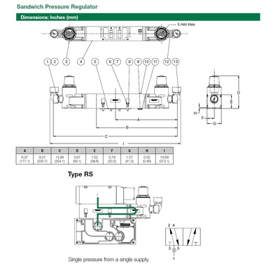 353RS100J016W00 NUMATICS/AVENTICS SANDWICH REGULATOR<BR>2035 SERIES SGL PR 10-130PSI, TFG