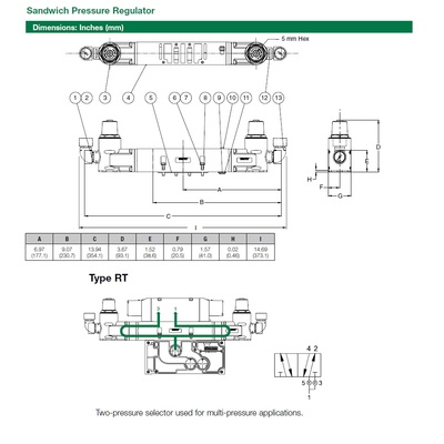 353RT100J016W00 NUMATICS/AVENTICS SANDWICH REGULATOR<BR>2035 SERIES 2 PR SEL 10-130PSI, TFG