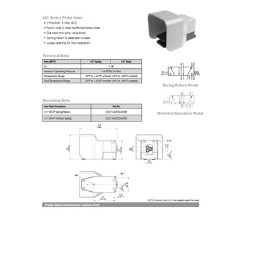 G227A34F20A0000 NUMATICS/AVENTICS MECHANICAL VALVE<BR>227 SERIES 2 WAY SPR RTN 1/4" G (FOOT PEDAL)