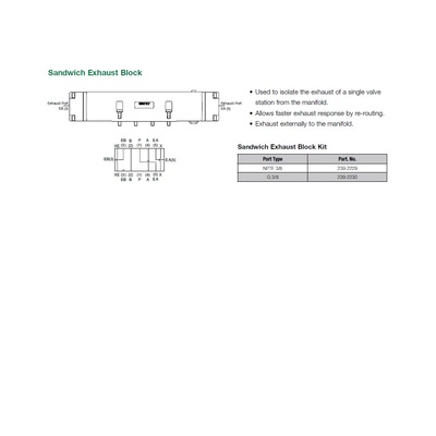 239-2230 NUMATICS/AVENTICS MANIFOLD PART<BR>2035 SERIES SANDWICH EXHAUST BLOCK 3/8" NPT