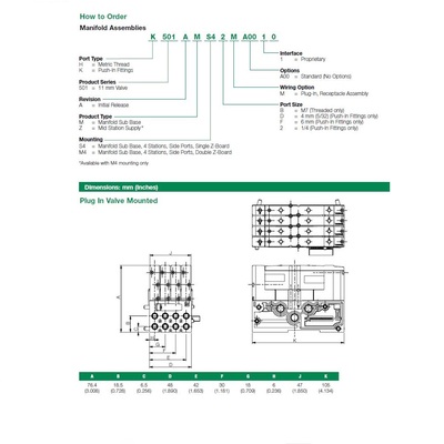 K501AMM42MA0010 NUMATICS/AVENTICS MANIFOLD BLOCK<BR>501 SERIES 4 STATION 1/4" TUBE SIDE PORTS DZB (PTY)