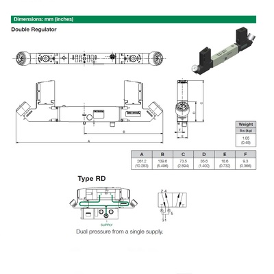 R502ARD11JA0010 NUMATICS/AVENTICS SANDWICH REGULATOR<BR>502 SERIES DUAL PR 10-130PSI (PTY)