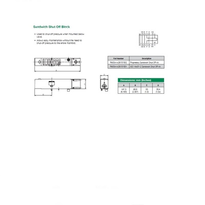R503AY426707001 NUMATICS/AVENTICS SANDWICH SHUT OFF BLOCK<BR>503 SERIES (ISO 15407-2)