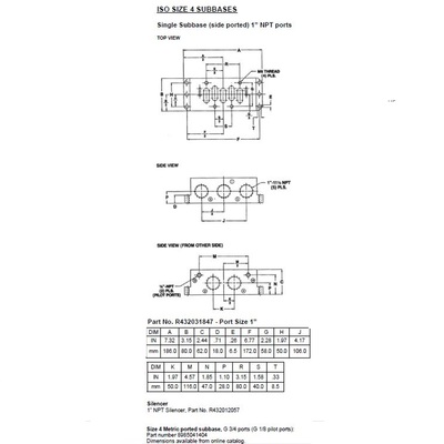 8985041404 NUMATICS/AVENTICS VALVE BASE<BR>ISO4 5599/1 SERIES 3/4" G SIDE PORTS
