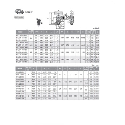 BVLC60-1002 PISCO NP BRASS BALL VALVE<BR>10MM TUBE X 1/4" BSPT MALE ELBOW, T HANDLE