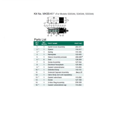 MK55-K1 NUMATICS/AVENTICS VALVE REPAIR KIT<BR>MK55 SERIES (BA4) SPRING RETURN