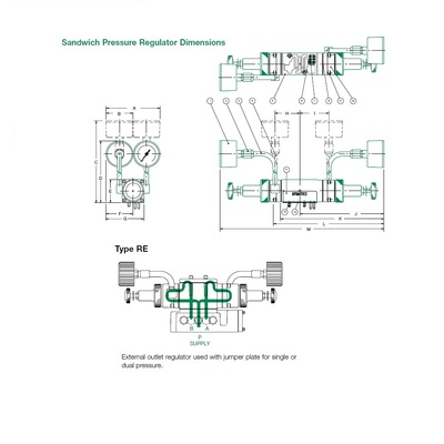081RE100O016W00 NUMATICS/AVENTICS SANDWICH REGULATOR<BR>MK8 SERIES DUAL PR A, B 10-130PSI, HW, TFG