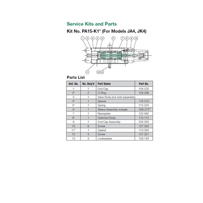 110-113 NUMATICS/AVENTICS VALVE PART<BR>PA15 SERIES "DETENTED BODY" FOR # 152JA4