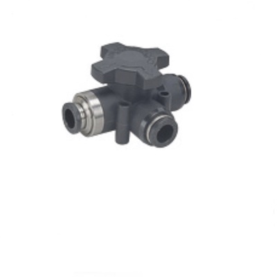 PISCO MECHANICAL VALVE&lt;BR&gt;3 WAY 1/4&quot; TUBE UNION, KNOB ADJ
