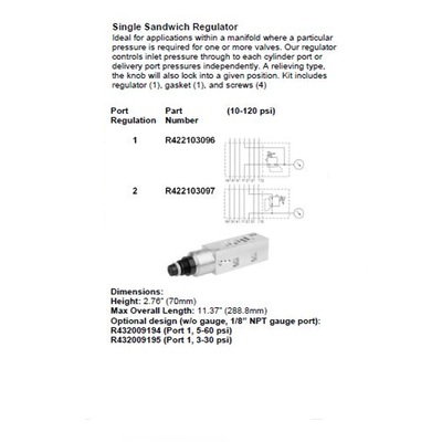 R422103097 NUMATICS/AVENTICS SANDWICH REGULATOR<BR>ISO3 5599/1 SERIES SGL PR 10-120PSI