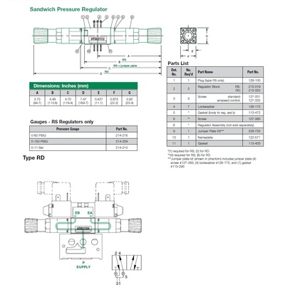 031RD700O000000 NUMATICS/AVENTICS SANDWICH REGULATOR<BR>MK3 SERIES DUAL PR 0-100PSI, HW