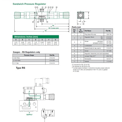 031RS300O000000 NUMATICS/AVENTICS SANDWICH REGULATOR<BR>MK3 SERIES SGL PR 3-30PSI, HW